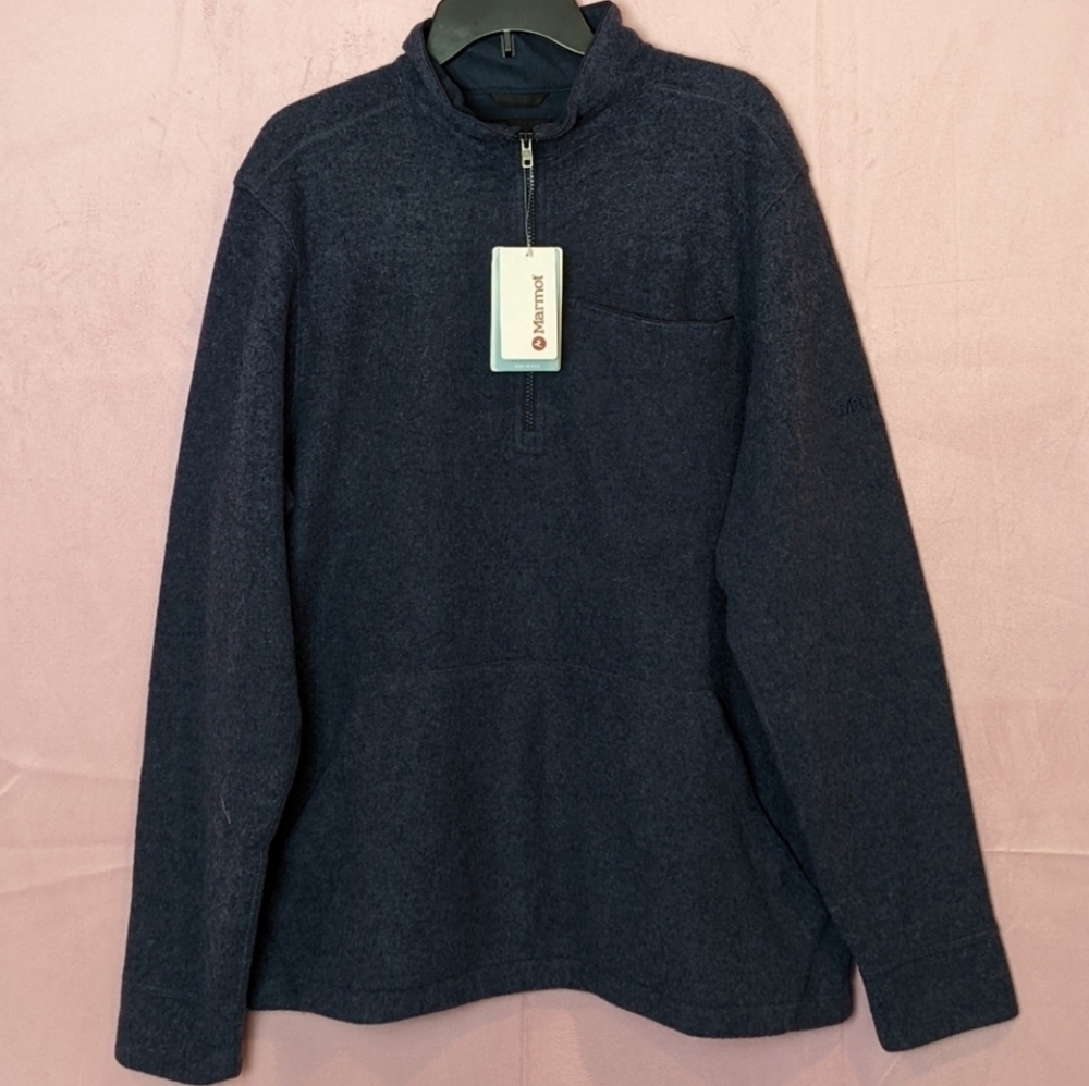 Marmot Ryerson Wool Fleece Half Zip Pullover Jacket in Dark Indigo Heather